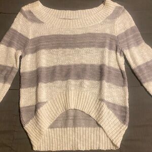 Mudd Women's Striped Crew Neck Sweater - White and Gray